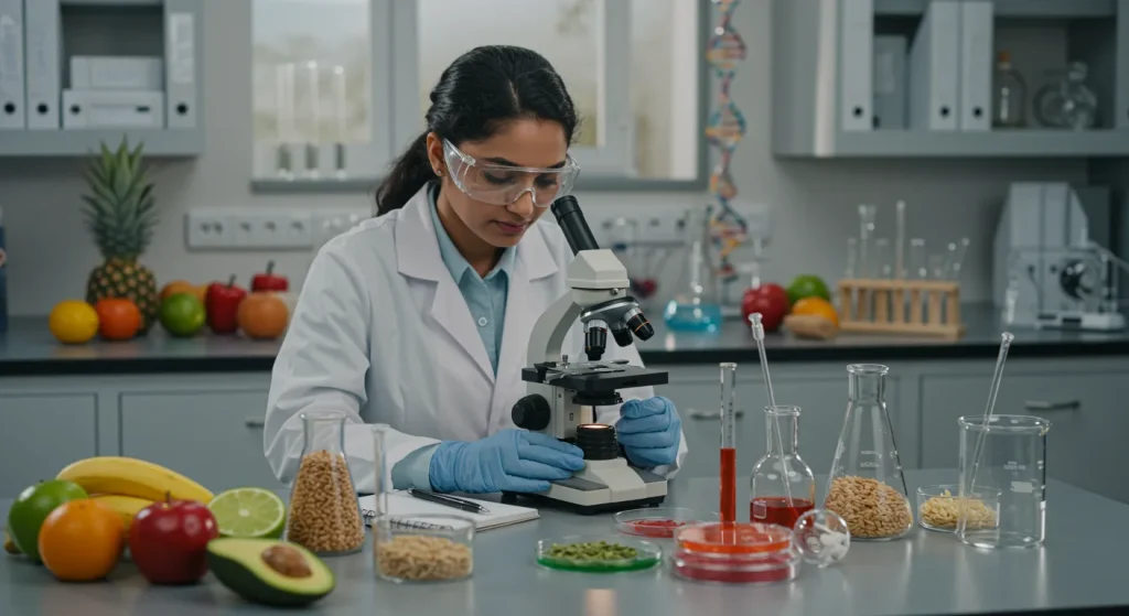 Student conducting laboratory research on fruits and vegetables in a science lab as part of Nutrigenetics and Personalized Nutrition at ITHS program.